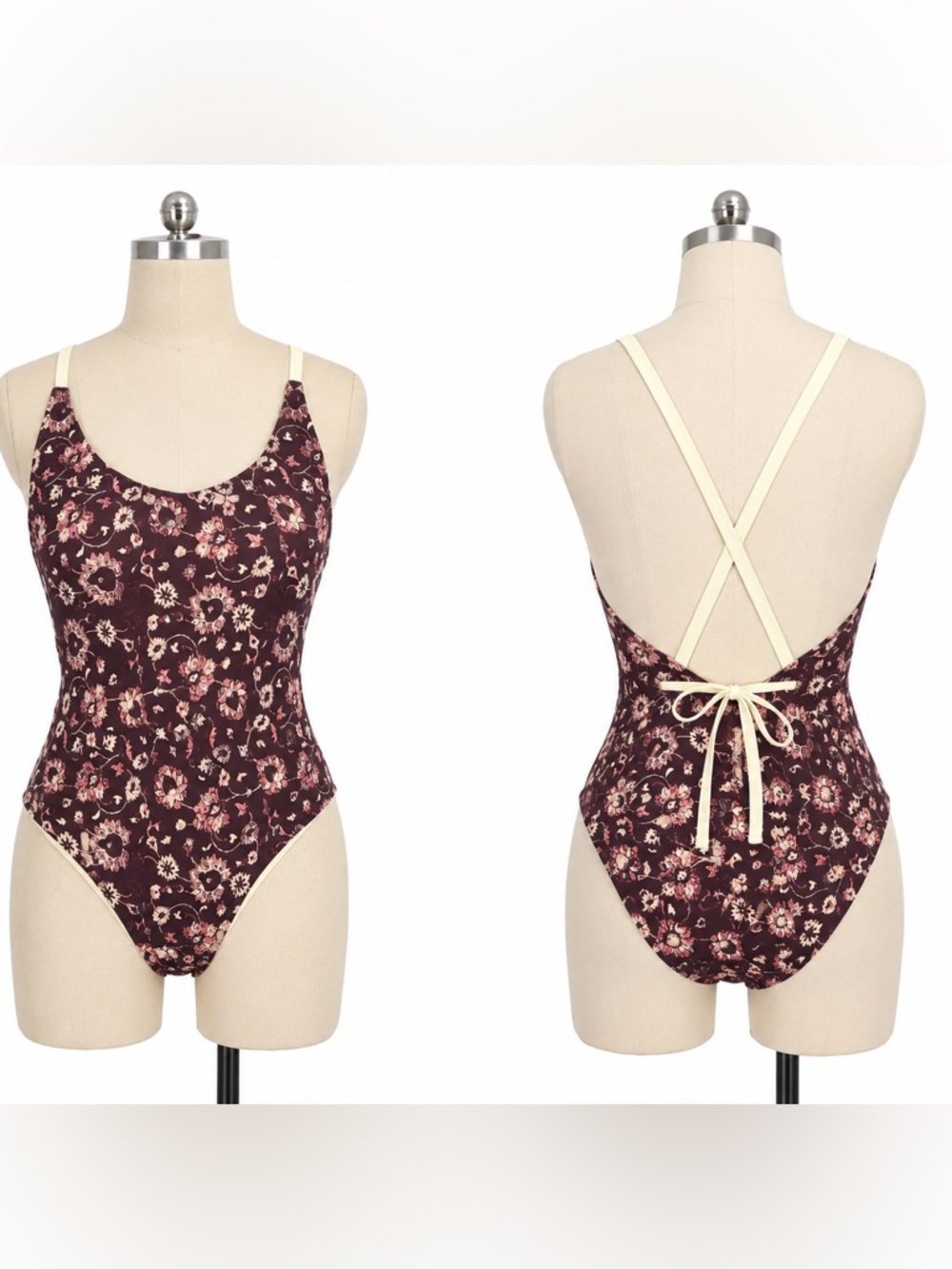 Tavik Sicily Medina Merlot Floral Cheeky Fit One Piece Swimsuit NWT Small